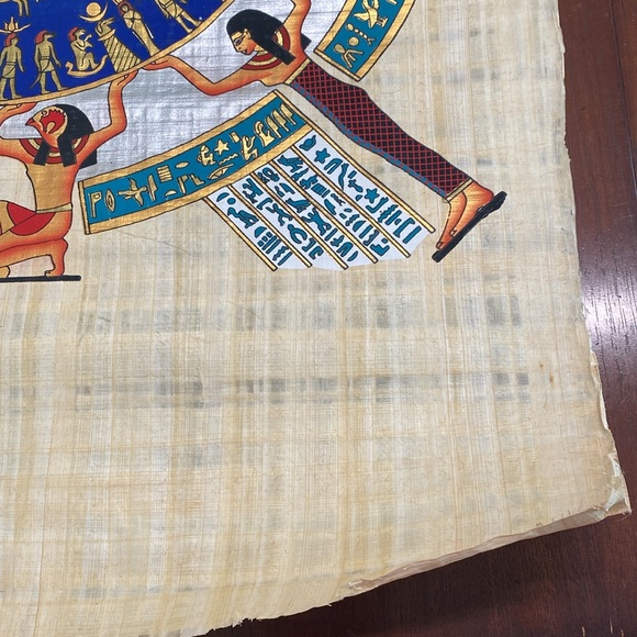 Hand Painted Egyptian Papyrus 36”H x 25”W with Storage Tube — Signed - Picture 14 of 14